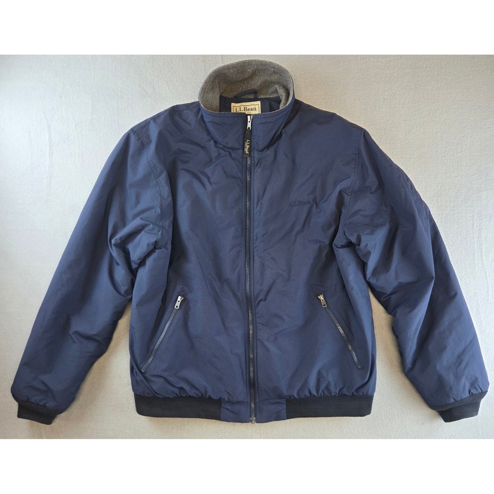 L.L.Bean Warm-Up Jacket Navy Nylon Fleece Lined Thinsulate Bomber Mens XL Reg